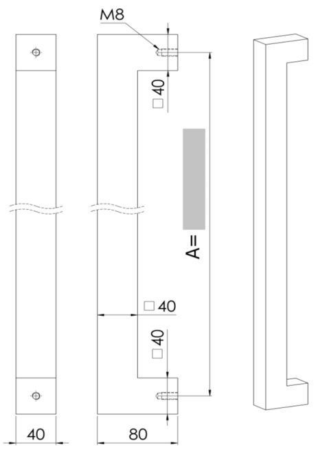Plan coté du tirant U90°K01 40/40