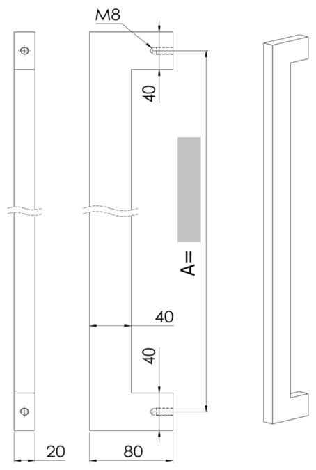 Plan coté du tirant U90°K02 20/40