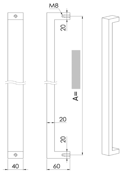 Plan coté du tirant U90°K03 40/20