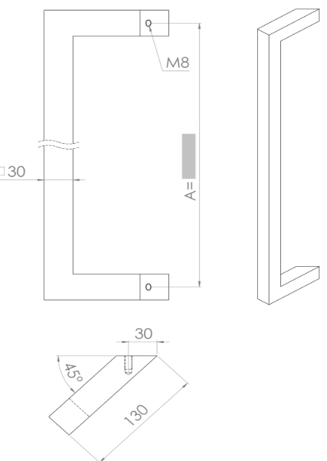 Plan coté du tirant U90°KS01 30/30