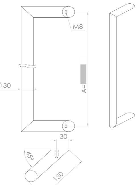 Plan coté du tirant U90°S Ø30